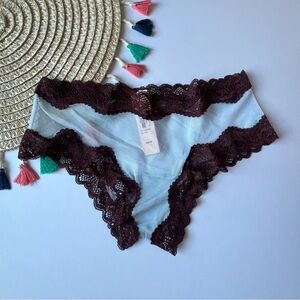 Victoria's Secret Tease Mesh Lace-Trim Cheeky Panty Light Blue XS NEW